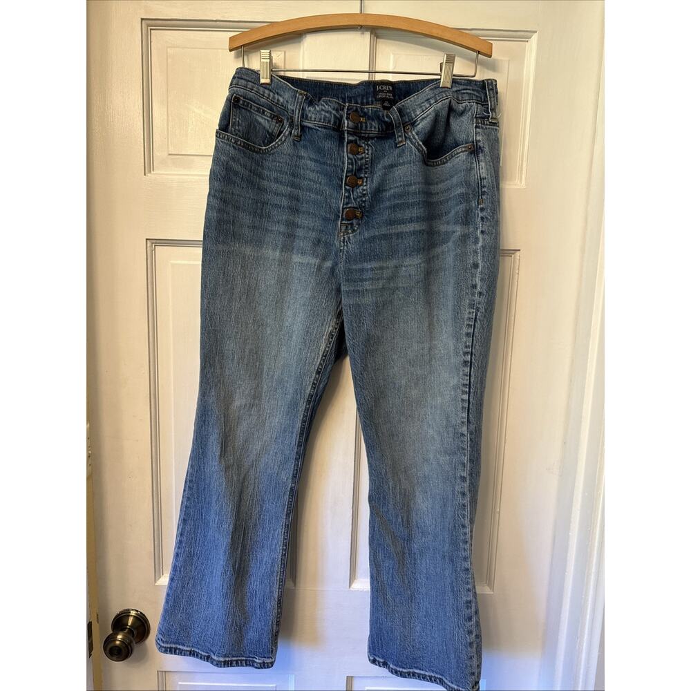 J.Crew Jeans Womens 32 Blue High Rise Crop Flare Exposed Button Fly Stretch